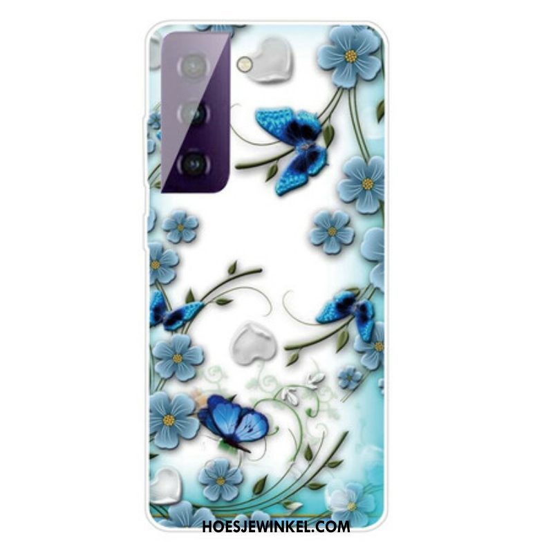 Hoesje voor Samsung Galaxy S21 FE Retro Vlinders En Bloemen