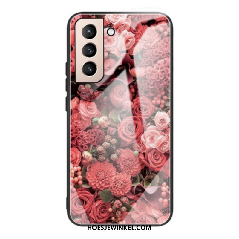 Hoesje voor Samsung Galaxy S21 FE Rose Bloemen Gehard Glas