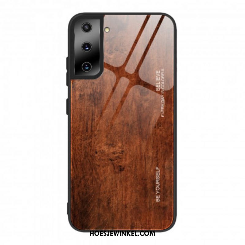 Hoesje voor Samsung Galaxy S21 Plus 5G Houtdesign Gehard Glas