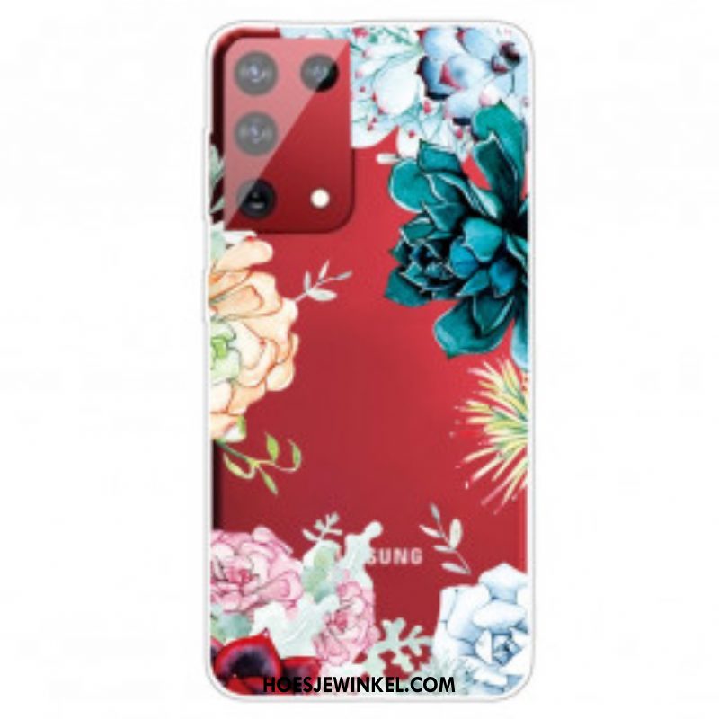 Hoesje voor Samsung Galaxy S21 Ultra 5G Aquarel Bloemen