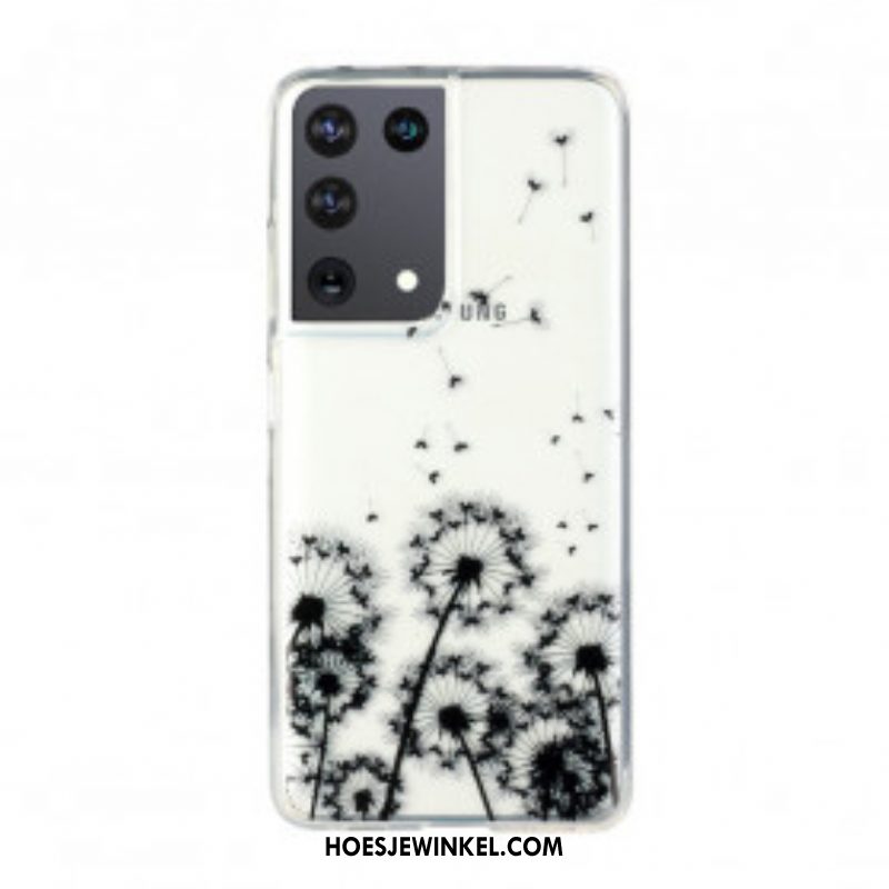 Hoesje voor Samsung Galaxy S21 Ultra 5G Naadloze Zwarte Paardebloemen