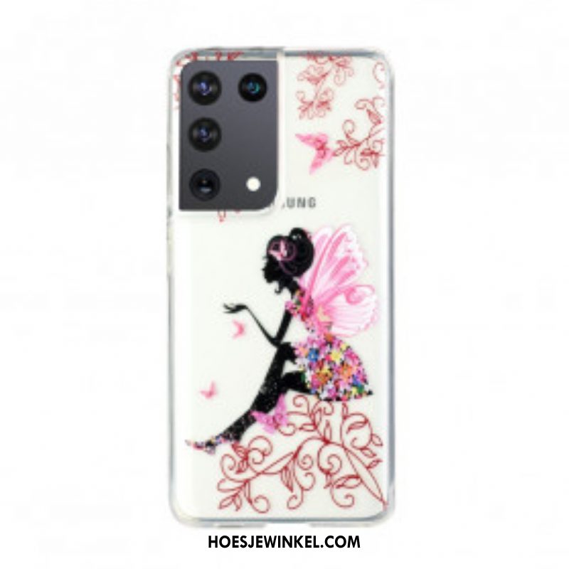 Hoesje voor Samsung Galaxy S21 Ultra 5G Transparante Bloemenfee