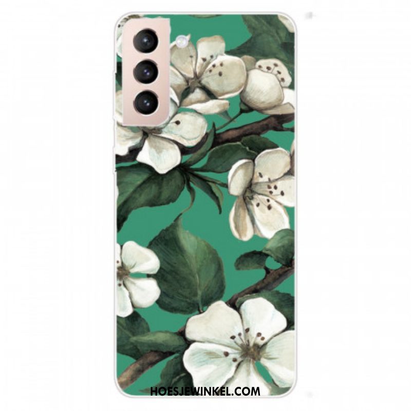 Hoesje voor Samsung Galaxy S22 Plus 5G Geschilderde Witte Bloemen