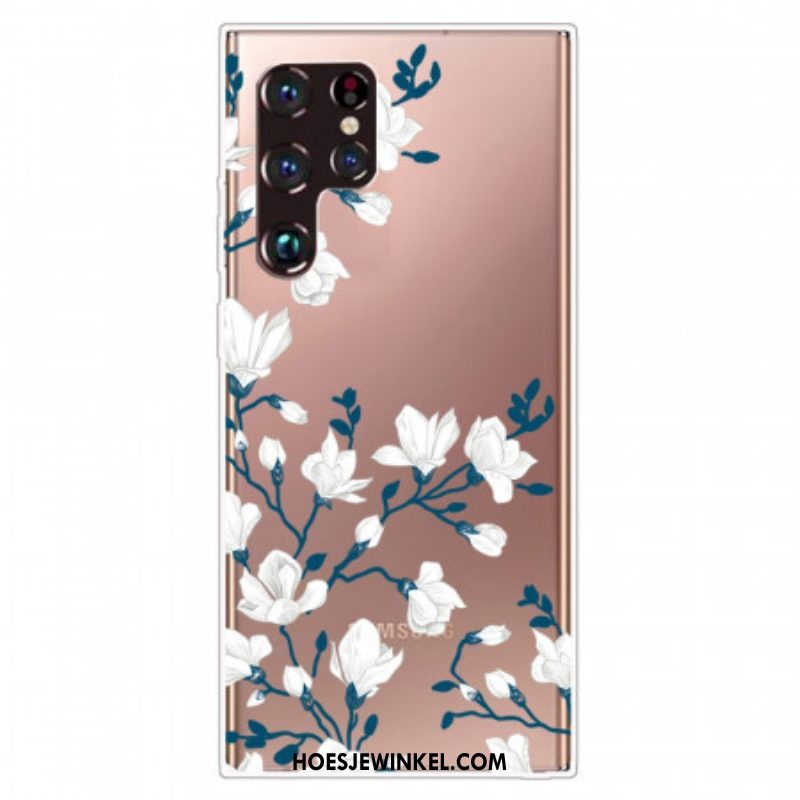 Hoesje voor Samsung Galaxy S22 Ultra 5G Naadloze Witte Bloemen