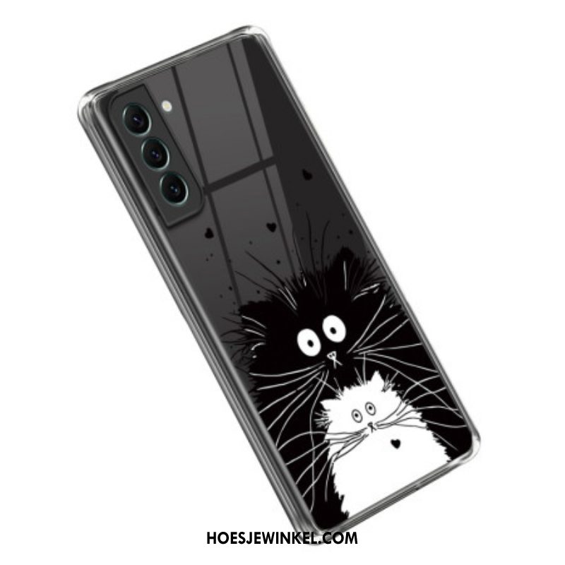 Hoesje voor Samsung Galaxy S23 5G Transparante Witte Kat Zwarte Kat