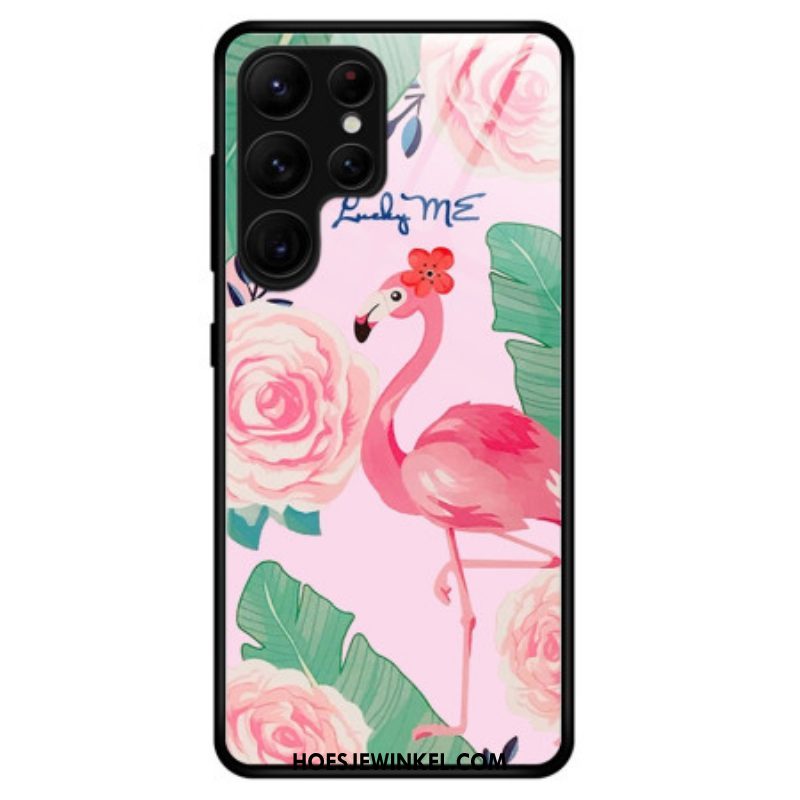 Hoesje voor Samsung Galaxy S23 Ultra 5G Flamingo Gehard Glas