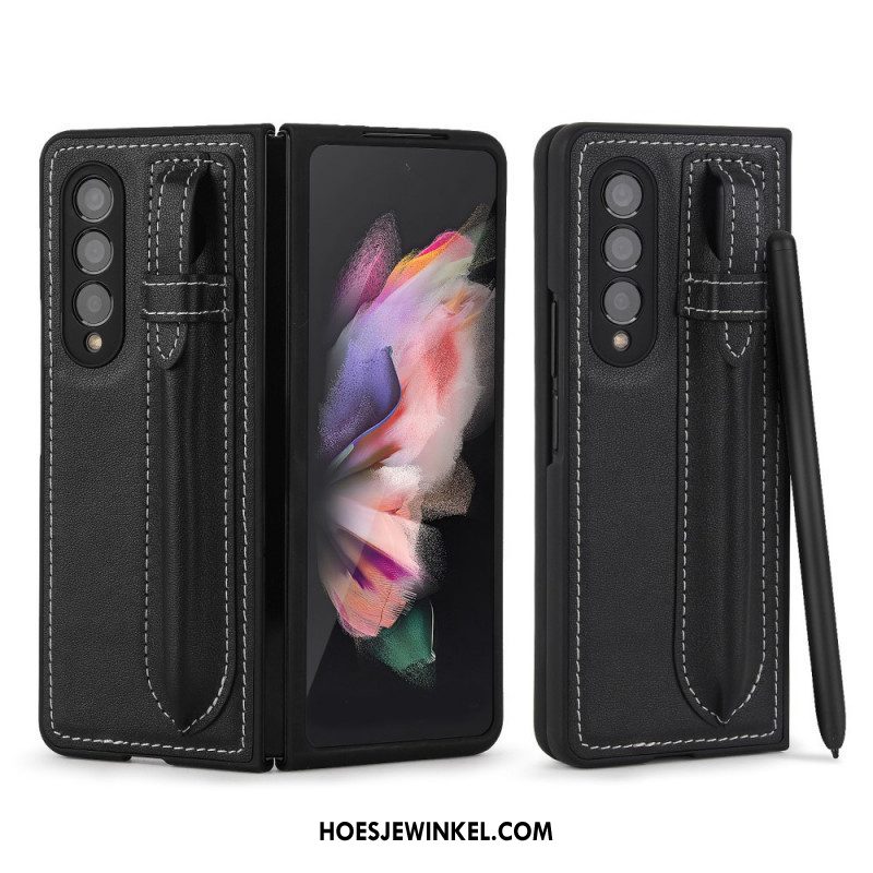 Hoesje voor Samsung Galaxy Z Fold 3 5G Echt Lederen Pennenhouder