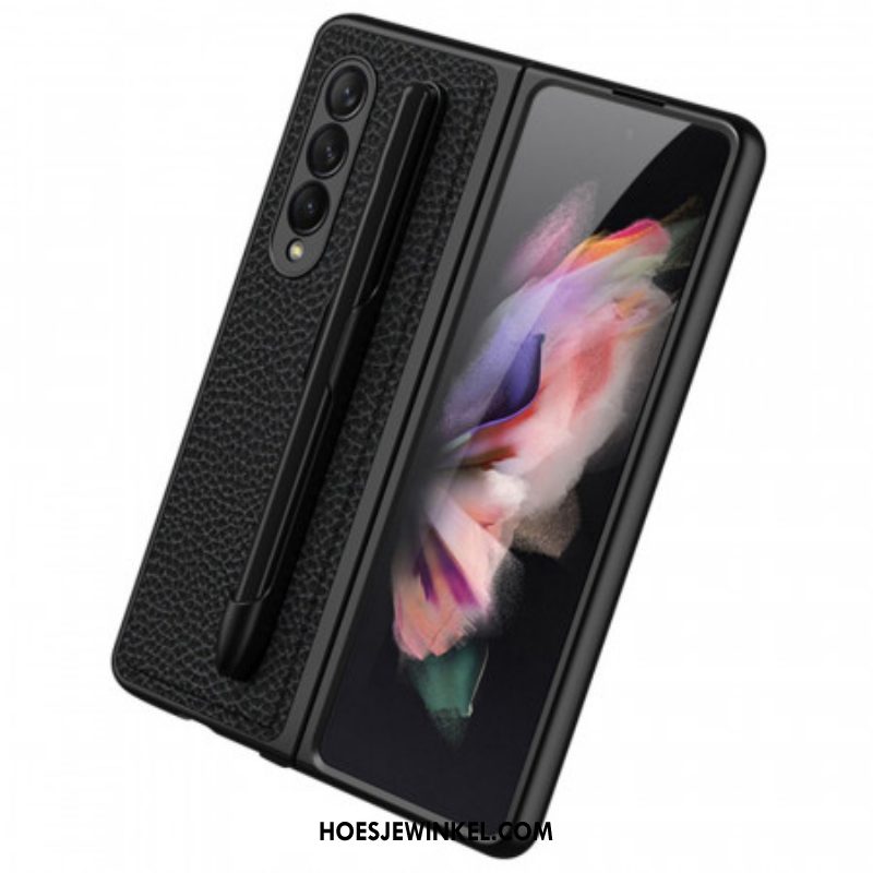 Hoesje voor Samsung Galaxy Z Fold 3 5G Litchi Lederen Gkk-stylushouder