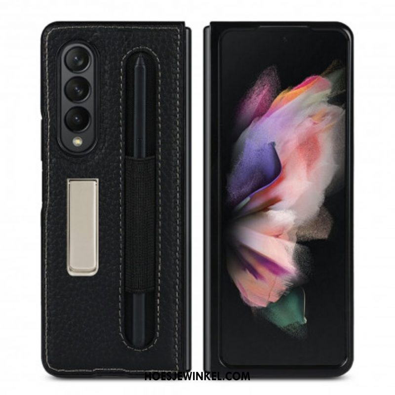 Hoesje voor Samsung Galaxy Z Fold 3 5G Litchi Lederen Standaard