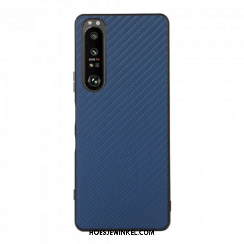 Hoesje voor Sony Xperia 1 III Koolstofvezeltextuur Met Leereffect