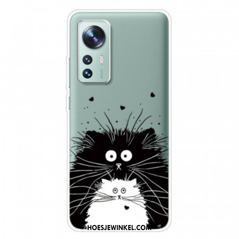 Hoesje voor Xiaomi 12 Pro Siliconen Zwart-witte Katten