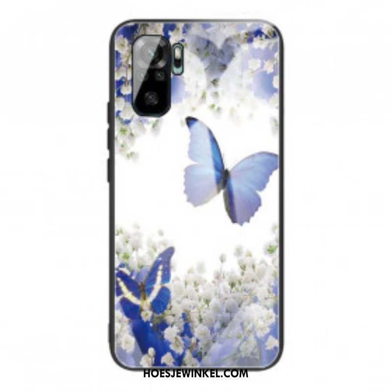 Hoesje voor Xiaomi Redmi Note 10 / 10S Vlinders Design Gehard Glas