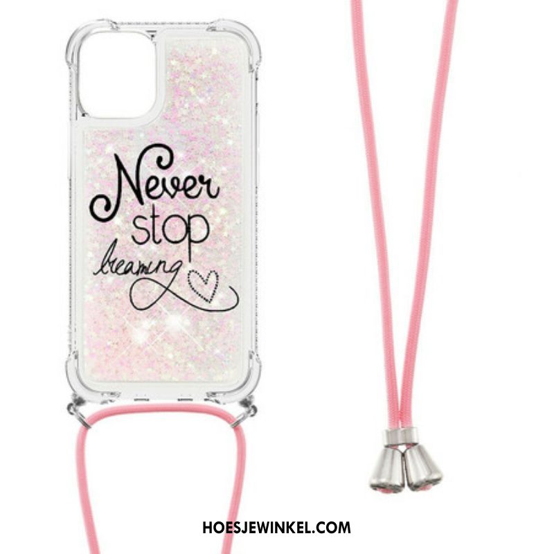 Hoesje voor iPhone 13 Mini Met Koord Stop Nooit Met Glitterkoord