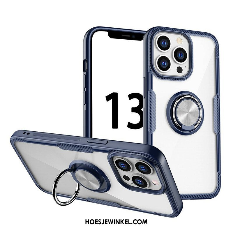 Hoesje voor iPhone 13 Pro Koolstofvezel Metalen Ring