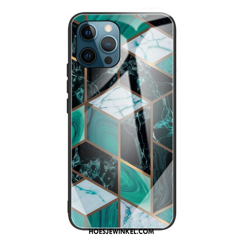 Hoesje voor iPhone 13 Pro Max Geometrie Marmer Gehard Glas