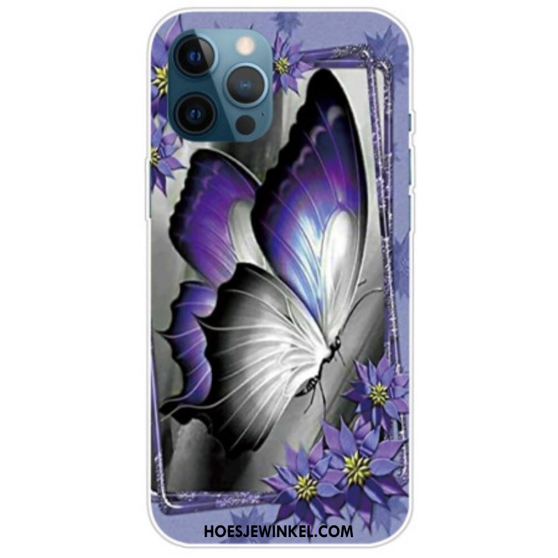 Hoesje voor iPhone 14 Pro Paarse Vlinder