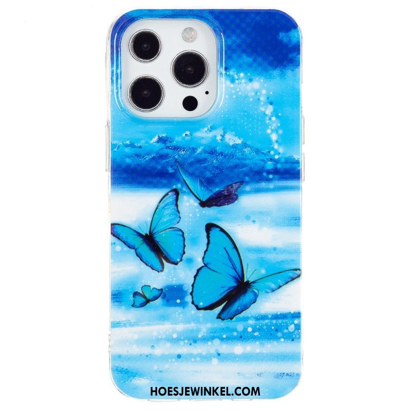 Hoesje voor iPhone 15 Pro Fluorescerende Vlinders