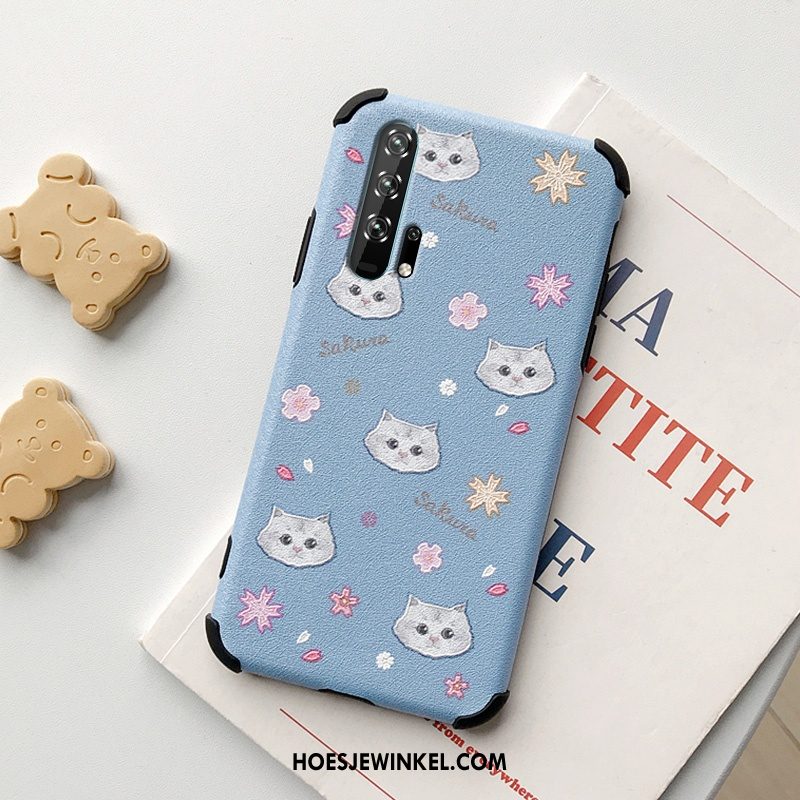 Honor 20 Pro Hoesje Zacht Blauw Mooie, Honor 20 Pro Hoesje Kat Zijde