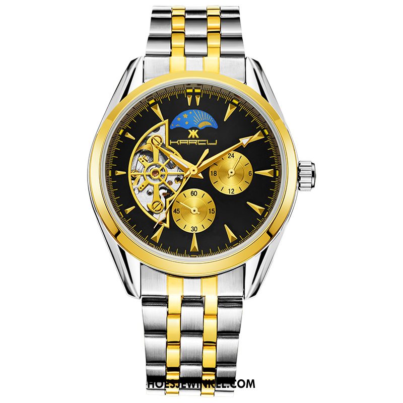 Horloges Heren Business Kant Automatisch, Horloges Mode Mannen Schwarz Gold