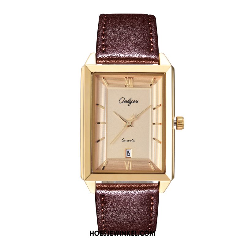 Horloges Heren Echt Leer Lang Dames, Horloges Riem Echte Braun Gold