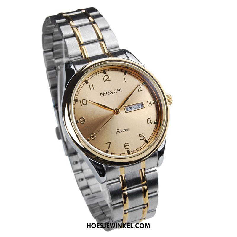 Horloges Heren Ouderen Kalender Vrouwen, Horloges Dun Quartz Horloge Weiß Gold