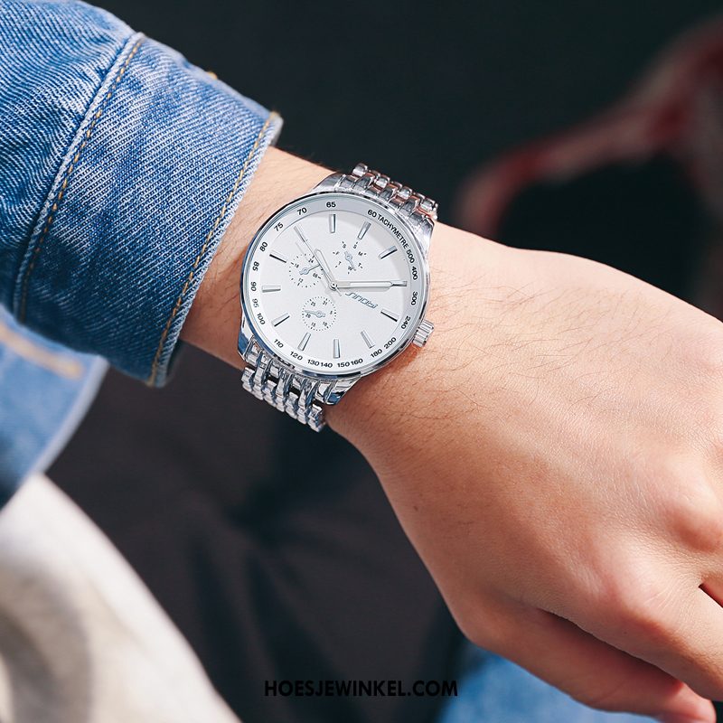 Horloges Heren Quartz Horloge Waterdicht Student, Horloges Mannen Casual Weiß Silber