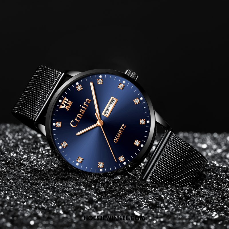 Horloges Heren Trend Casual Quartz Horloge, Horloges 2018 Eenvoudig Blau Schwarz Gold