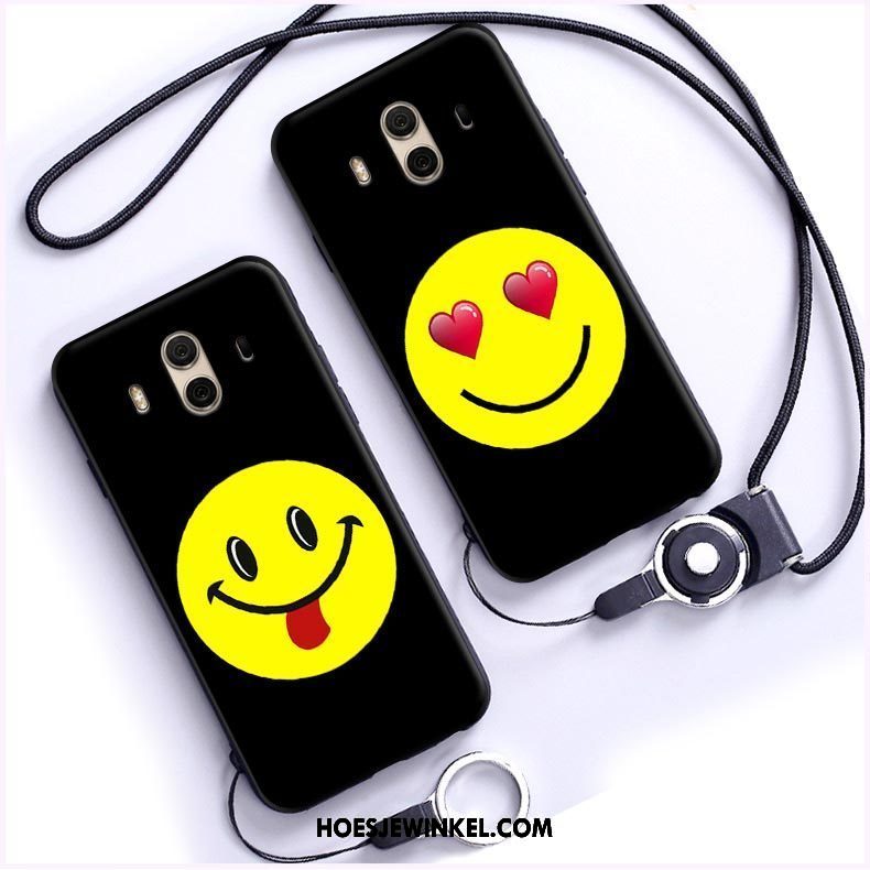 Huawei Mate 10 Hoesje Bescherming Zwart Smiley, Huawei Mate 10 Hoesje Hoes Spotprent