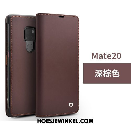 Huawei Mate 20 Hoesje Bescherming Bedrijf Leer, Huawei Mate 20 Hoesje Leren Etui Hoes Braun