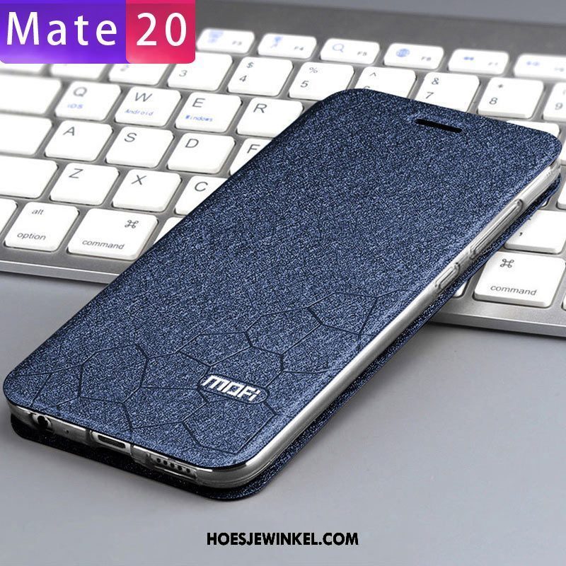 Huawei Mate 20 Hoesje Leren Etui Blauw Zacht, Huawei Mate 20 Hoesje Schrobben All Inclusive