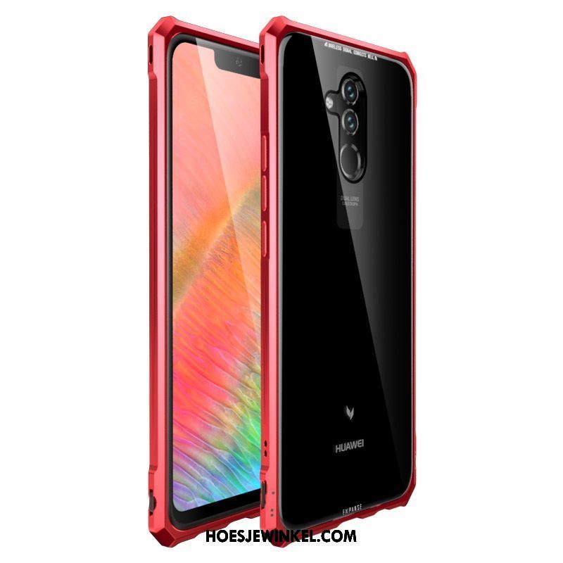 Huawei Mate 20 Lite Hoesje Rood Omlijsting Glas, Huawei Mate 20 Lite Hoesje Doorzichtig Mobiele Telefoon