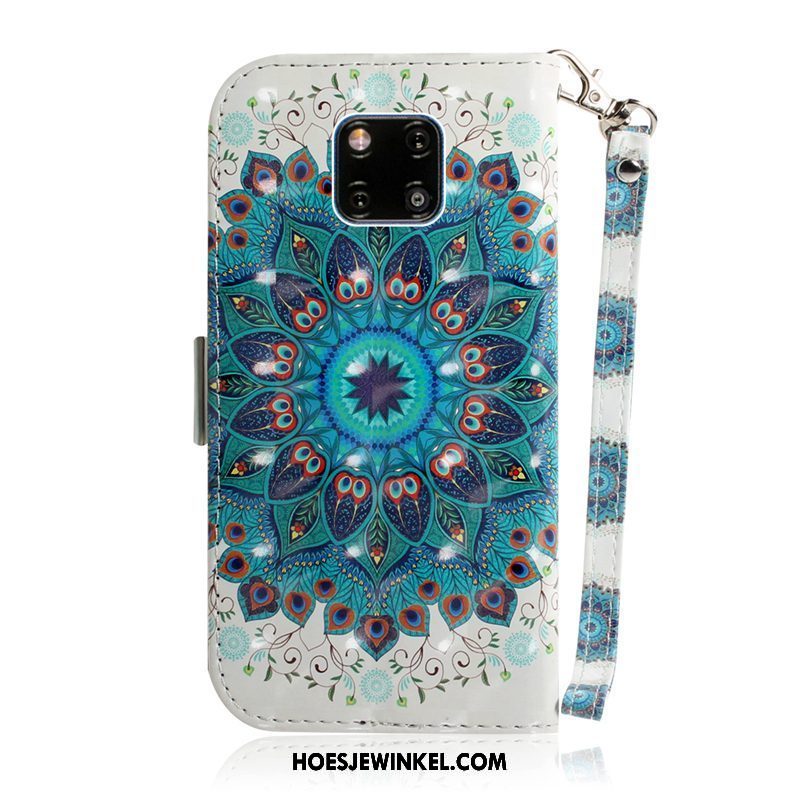 Huawei Mate 20 Pro Hoesje Bloemen Folio Mobiele Telefoon, Huawei Mate 20 Pro Hoesje Pauwen Leren Etui