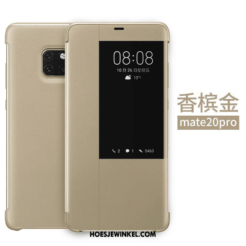 Huawei Mate 20 Pro Hoesje Folio Goud Rose Goud, Huawei Mate 20 Pro Hoesje Leren Etui Anti-fall