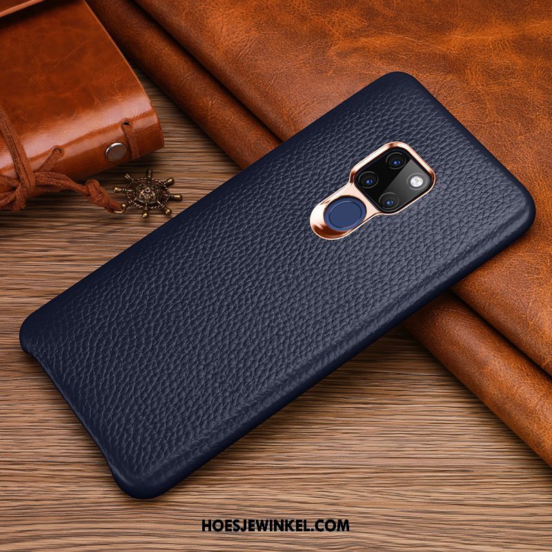 Huawei Mate 20 X Hoesje Leren Etui Bedrijf Anti-fall, Huawei Mate 20 X Hoesje Nieuw Donkerblauw