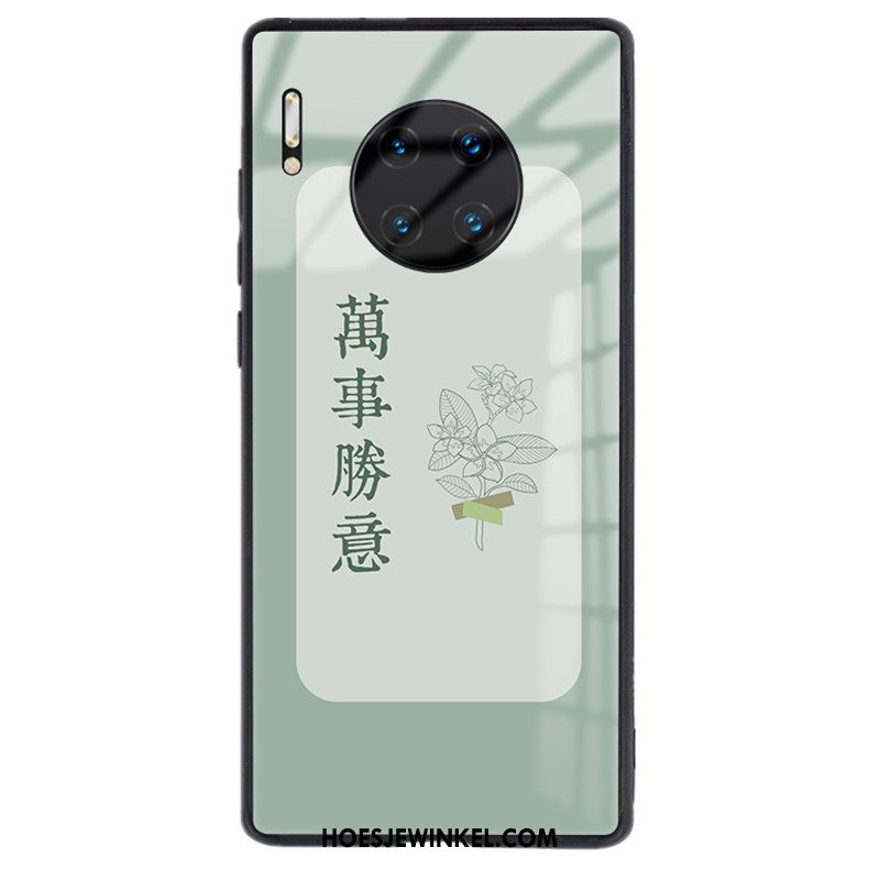 Huawei Mate 30 Hoesje Chinese Stijl Glas Siliconen, Huawei Mate 30 Hoesje All Inclusive Groen