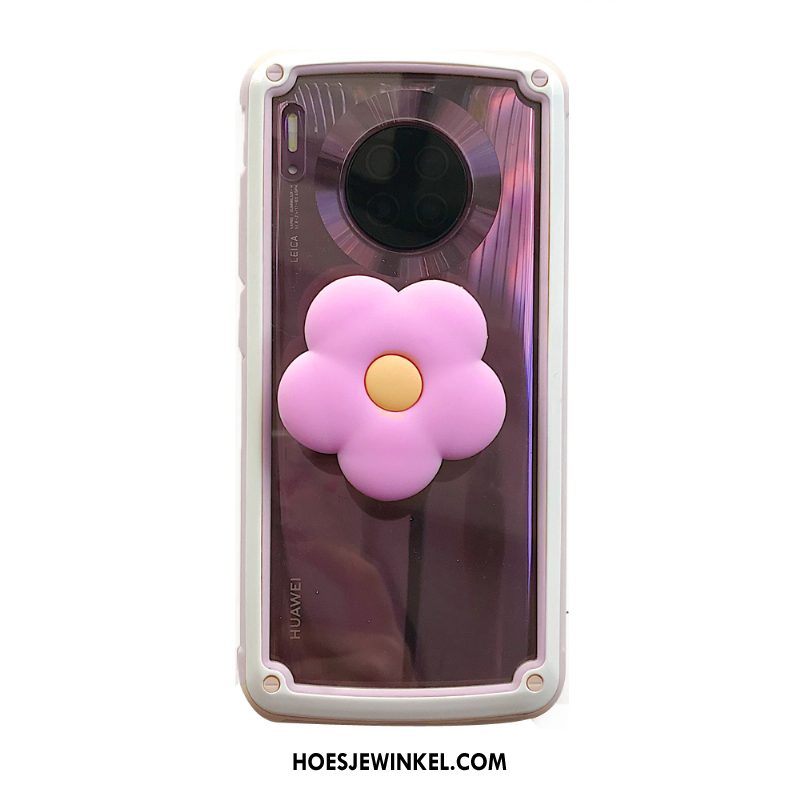 Huawei Mate 30 Hoesje Doorzichtig Omlijsting Zon, Huawei Mate 30 Hoesje Bloemen Roze