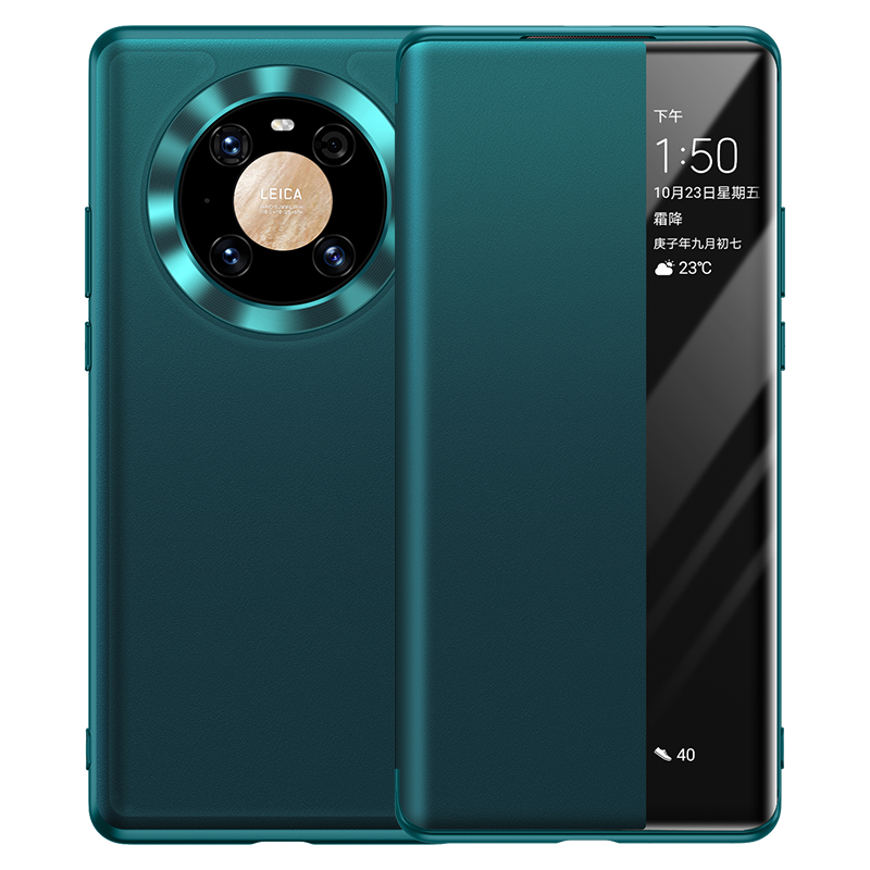 Huawei Mate 40 Hoesje Hoes Leer Echt Leer, Huawei Mate 40 Hoesje Bescherming Groen