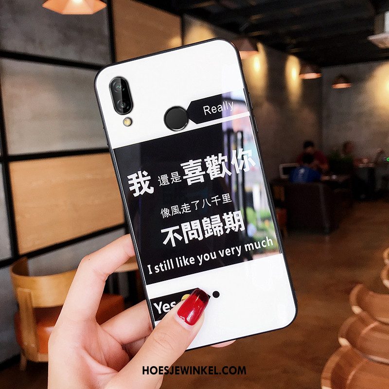 Huawei Nova 3e Hoesje Glas Anti-fall Wit, Huawei Nova 3e Hoesje Net Red Hoes