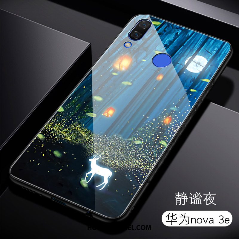 Huawei Nova 3e Hoesje Hoes Gehard Glas Bescherming, Huawei Nova 3e Hoesje Persoonlijk Donkerblauw