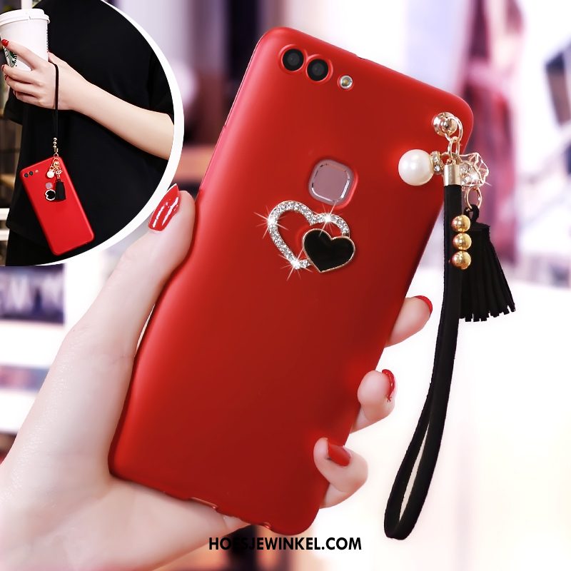 Huawei P Smart Hoesje Anti-fall Rood Met Strass, Huawei P Smart Hoesje Bescherming Hoes