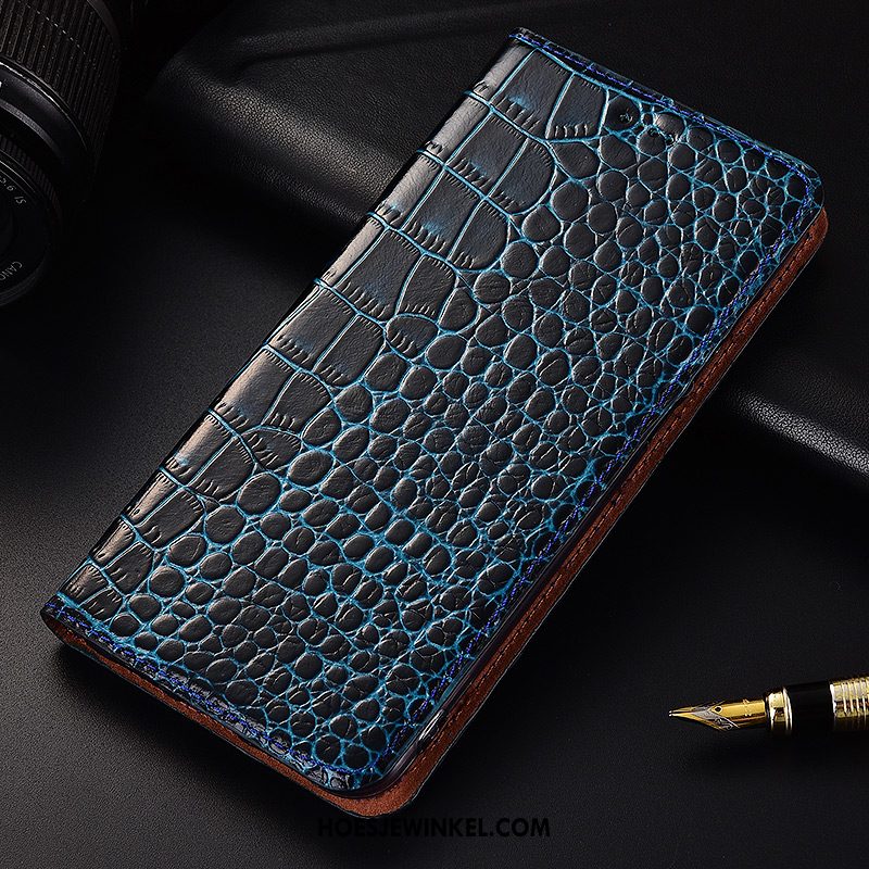 Huawei P Smart Hoesje Blauw Krokodil Bescherming, Huawei P Smart Hoesje Echt Leer Mobiele Telefoon