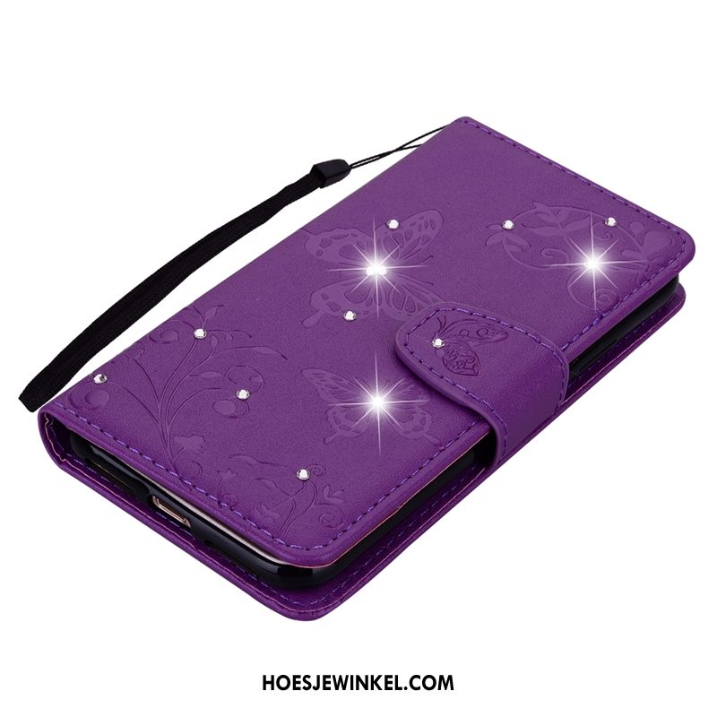 Huawei P Smart Hoesje Purper Ondersteuning Folio, Huawei P Smart Hoesje Kaart Leren Etui