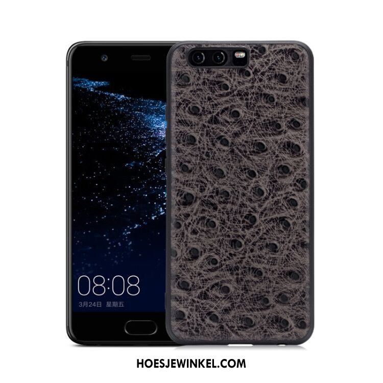 Huawei P10 Plus Hoesje Leren Etui Grijs Echt Leer, Huawei P10 Plus Hoesje Hoes Anti-fall