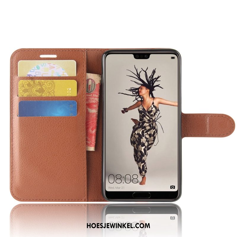 Huawei P20 Hoesje Hoes Leren Etui Clamshell, Huawei P20 Hoesje Mobiele Telefoon Bescherming Braun