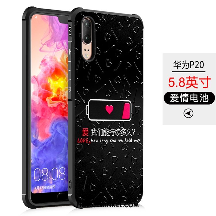 Huawei P20 Hoesje Mobiele Telefoon Anti-fall Reliëf, Huawei P20 Hoesje All Inclusive Zwart