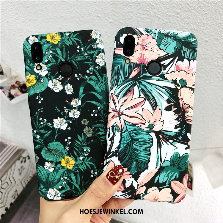 Huawei P20 Lite Hoesje Bloemen Groen Vintage, Huawei P20 Lite Hoesje Reliëf Mobiele Telefoon