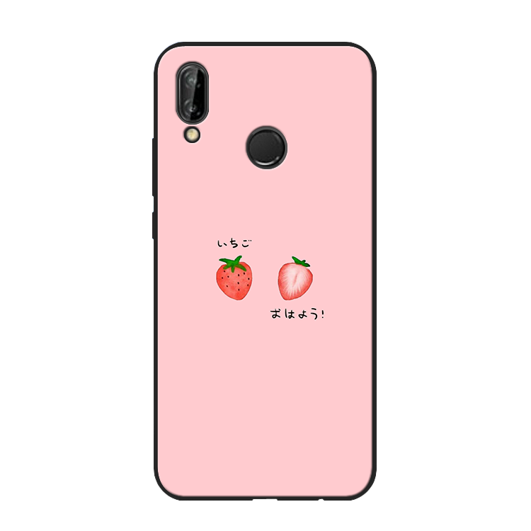 Huawei P20 Lite Hoesje Hoes Siliconen Roze, Huawei P20 Lite Hoesje Aardbei Bescherming