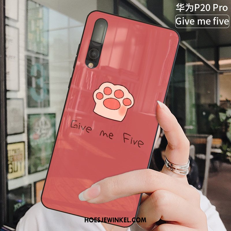 Huawei P20 Pro Hoesje Mooie Siliconen Rood, Huawei P20 Pro Hoesje Net Red Gehard Glas