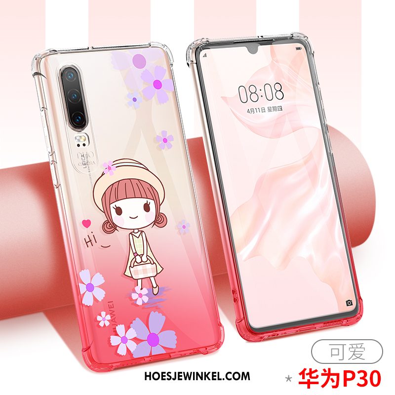 Huawei P30 Hoesje All Inclusive Roze Doorzichtig, Huawei P30 Hoesje Mobiele Telefoon Siliconen