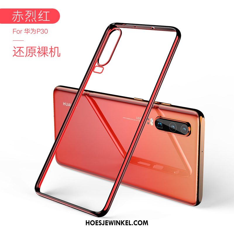 Huawei P30 Hoesje All Inclusive Trendy Merk Dun, Huawei P30 Hoesje Zacht Rood